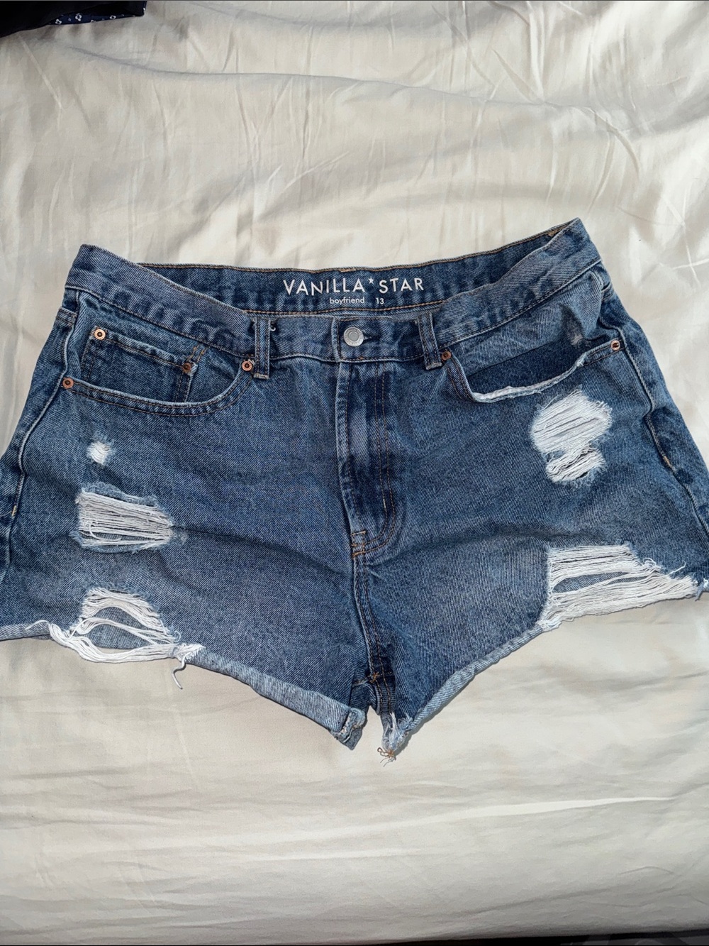 Vanilla Star Dark Blue Distressed Boyfriend Denim Shorts